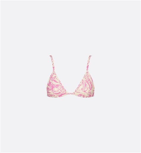 Bikini Top Pink Technical Fabric with Allover Butterfly Motif .